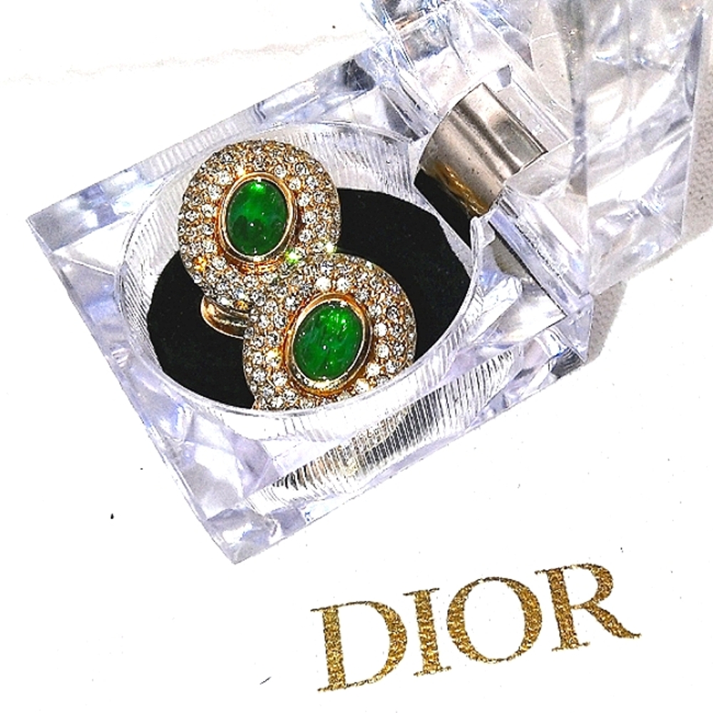 Christian Dior Gold Gripoix & Crystal Clip Earrings Estate Excellent Rated